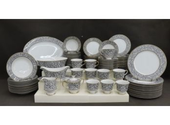70 Plus Pieces Of Vintage Dinnerware  - Sango Spanish Lace #3757, Black/white Scrolls With Gold Embellish