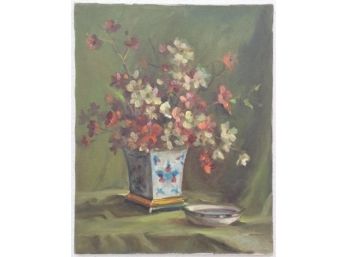 Still Life With Flared Square Cache Pot, Original On Canvas