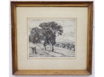 Etching Repro Print,  After Luigi Lucioni Trees And Mountains (1936)