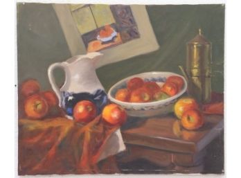 Still Life Off Balance With Apples, Oil On Canvas