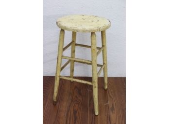 Still Sitting After All These Years: Painted Wood Stool - Battered, Weathered, And Put Upon Survivor