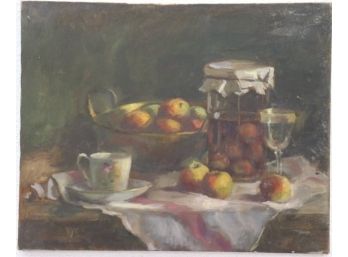 Fruits And Vessels Arrangement Original Oil On Canvas