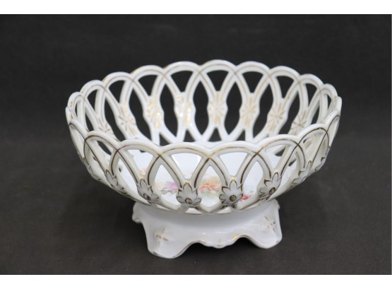 Vintage Carl Tielsch White & Gold Reticulated Lattice Porcelain Fruit Bowl
