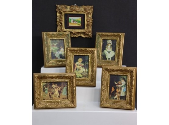Elegant Frame Up: Six Gilt-style Wide Border Picture Frames - Five Reproductions And One Original Landscape