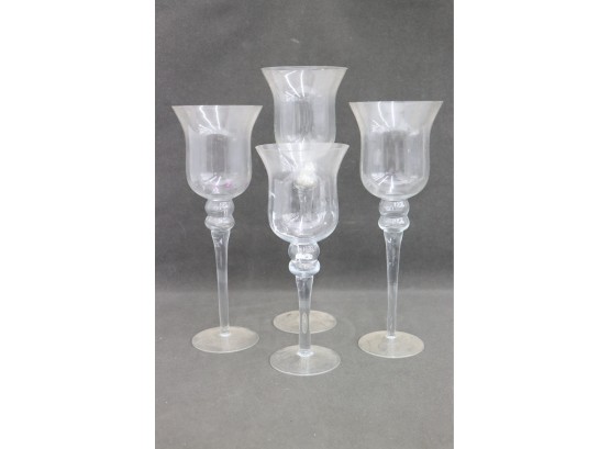 Three Heights, Four Glass Pedestal Hurricane Votive Candle Holders