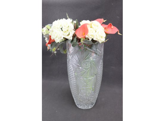 Impressive Deco Style Cut Crystal Flower Vase - Signed