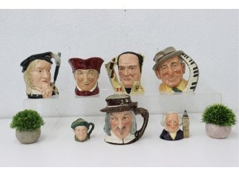 Group Of Seven Vintage Royal Doulton Character Mugs - Including The OG Odd Couple: Hamlet & Jimmy Durante