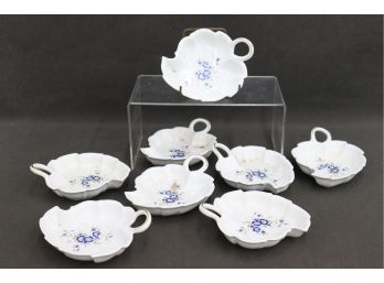 Set Of Eight Ringed Leaf Hand-painted Trinket/Canape Dishes By Aurora For Perugina Firenze, Italia