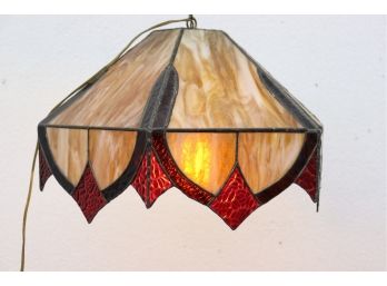 Colored Leaded Slag Glass 8 Point Tent Hanging Pendant Lamp. We Have The Panel. See Last Photo
