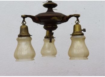 Vintage Circus Big Top Three Arm Pan Ceiling Light - Striking Patina Is Almost Pre-Historic