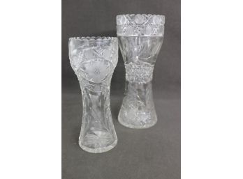 Two Elaborate Cut-To-Clear Clear And Etched Glass Vases - One In 12', The Other Is 10'