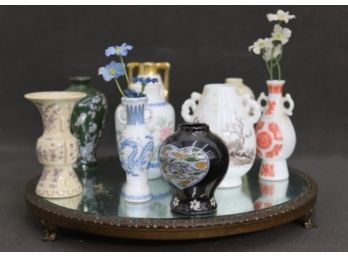 Charming And Tiny: Group Of Nine Miniature Asian-style Vases - Nine Items In All (does Not Include Tray)