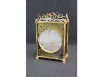Vintage Turler/Luxor Swiss-Made Mantel Clock - Floral Front Decor Mostly Chipped Off  - Tested And Functional
