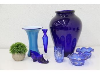 Blue Glass Group: Seven Remarkable Shades Of Blue Vases And Bowls