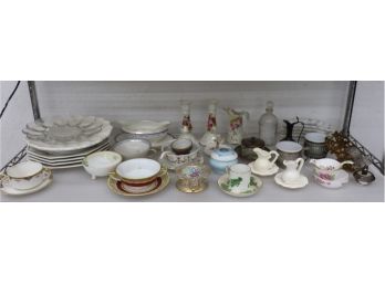 Shelf Lot  Of Vintage Tabletop - Mostly Ceramic, Some Glass And Metal