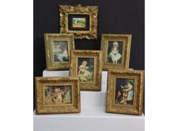 Elegant Frame Up: Six Gilt-style Wide Border Picture Frames - Five Reproductions And One Original Landscape