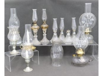 Category Five Hurricane Season: Group Lot Of Vintage Style Glass Oil Lamps And Candle Holders