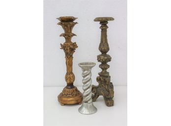 Trio Of Vintage Style Metal Candlestick Holders