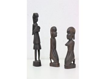 Three's Company:  A Trio Of African Makonde Wooden Figuirines, Tanganyika East Africa