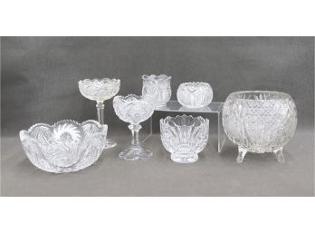 Group Lot Of Seven Crystal Bowls - Large, Small, Footed, And Stemmed
