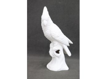 White On White Porcelain Bisque Parrot Figurine