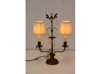 Two Candelabra Lamp With Glass Tear And Dew Drops - Pleated Shades, Candle Cover Sleeves