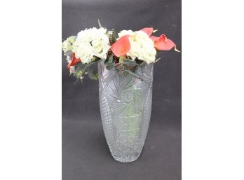 Impressive Deco Style Cut Crystal Flower Vase - Signed