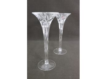 Two Vintage Crystal Candlestick Holders In Swirl Pattern