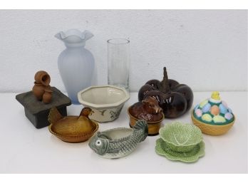 Group Lot Of Animal, Vegetable, Mineral - Servers, Vases, And Objects