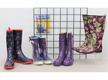 Four New  Pairs Rain Boots - Lobsters, Flowers, And Dots - Missoni For Target, Western Chief, Etc
