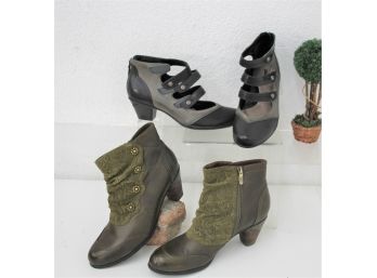 Two Pairs New Full Of Funk Strap And Zip Booties, Earth And L'Artiste - Previously Worn
