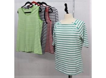 Five (5) Stripe Tops -Sleeveless And Short Sleeve -NEW, Size M
