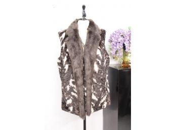 Adrienne Landau Faux Fur Vest Brown Zebra With Fox Collar -NEW Size M/L