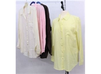 Four (4) NEW Button Down Linen Woman Shirts  -Size-M
