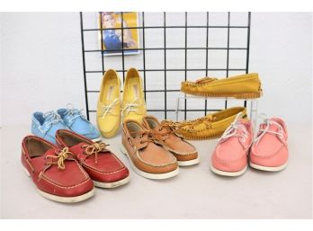 Colorful Group Lot Of Five Pairs Boat Shoes And Mocs - Mixed New/used