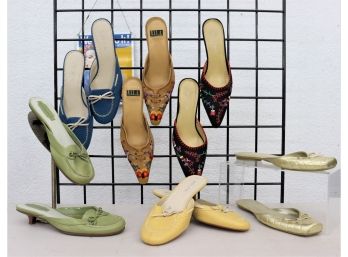 6 Pairs Mixed New/Used Slipper Mules, N.Y.L.A., Unisa, Etc. - Round Toe Vs. Pointy Toe