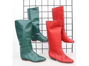 Two Pairs Italian High Calf Pointy Toe Boots, Size 8 - New