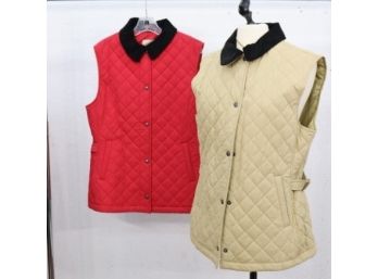 Two (2) L. L. Bean Quilted Vest-(red And Cream ) NEW Size M/L