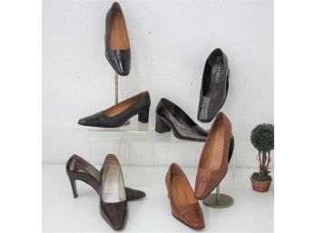 4 Pair Of Leather Cap Toe Pumps -Sizes 8 And 8.5 - Saks Fifth Ave, Lauren Etc - Previously Worn