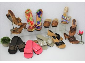 NEW  Group Lot Of Sandals And Wooden Heeled Sandals -size 8