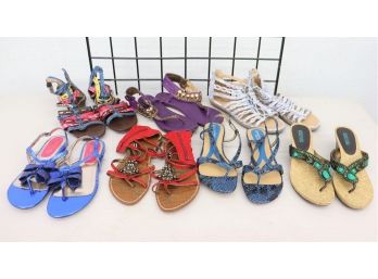 Seven Pairs Get Busy, Get Funky Sandals, Including Twiggy, Kenneth Cole Reaction, Etc - Mixed New & Used
