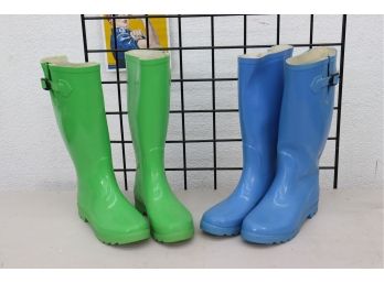 Two New Pairs Of Thunder Rain Calf Rain Boots - Blue And Green Waterproof