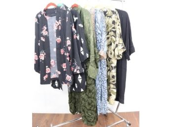 Group Lot Of Seven Open Front Cover-Ups - Varied Lengths: Duster, Caftan, Kimono, Cardigan Etc.
