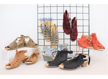 7 Pairs New Strappy Peep-Toe Booties - Clarks, Earth Shoes, Etc -Size 8 - All New