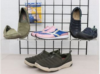 Four Pairs Active-wear Sneaker Mules, Slides And Mocs -mix Of New/used