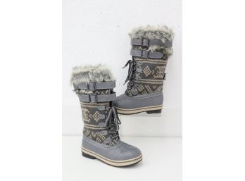 Mukluks: Warm And Fuzzy  Arctic Pattern Knit Laces And Buckles - Previously Worn