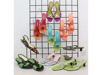 Happiest Feet! - 9 Pairs Of Whimsical, Colorful Dress And Casual Sandals  - Mixed New/Used - Size 8