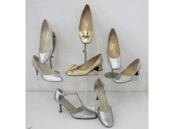 Silver And Gold - Four Pairs Classic Pumps, Size 7.5 And 8, - Previously Worn