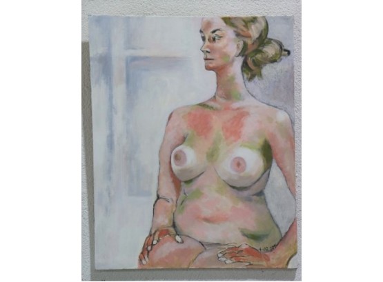Four Eyes Seated Female Nude Portrait, Original On Canvas, Signed And Dated  4-02 SMC
