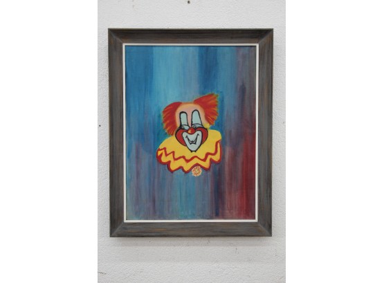 Technicolor Floating Clown Head, Oil On Canvas, Signed Lower Right